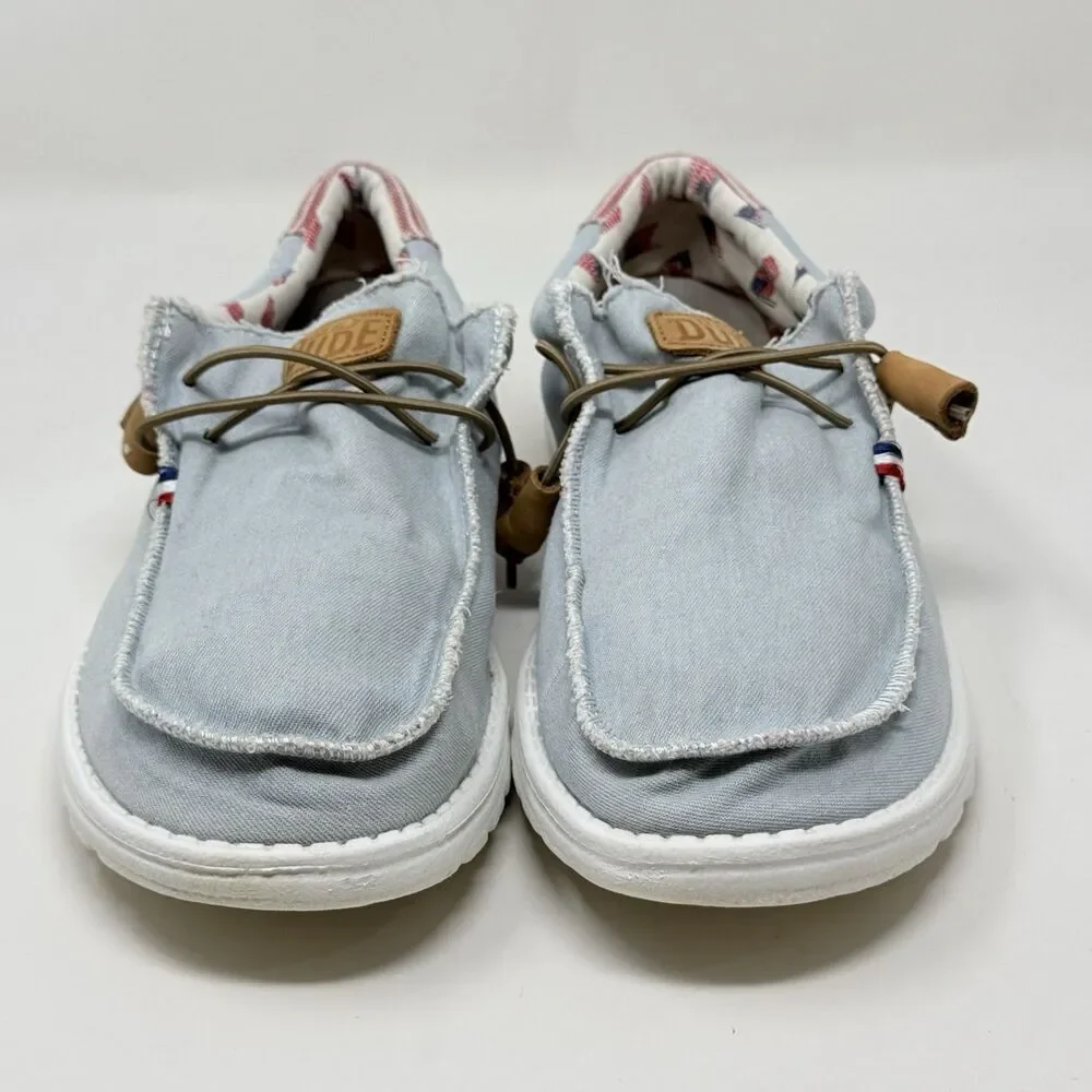 Hey Dude Wally Americana Shoes Mens 12 Blue Red Slip On Casual Preppy USA Flag